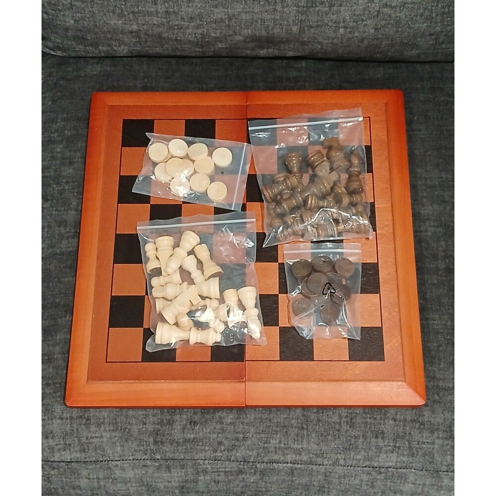 Wooden Folding Chess Checker Board With Storage And Wooden Pieces